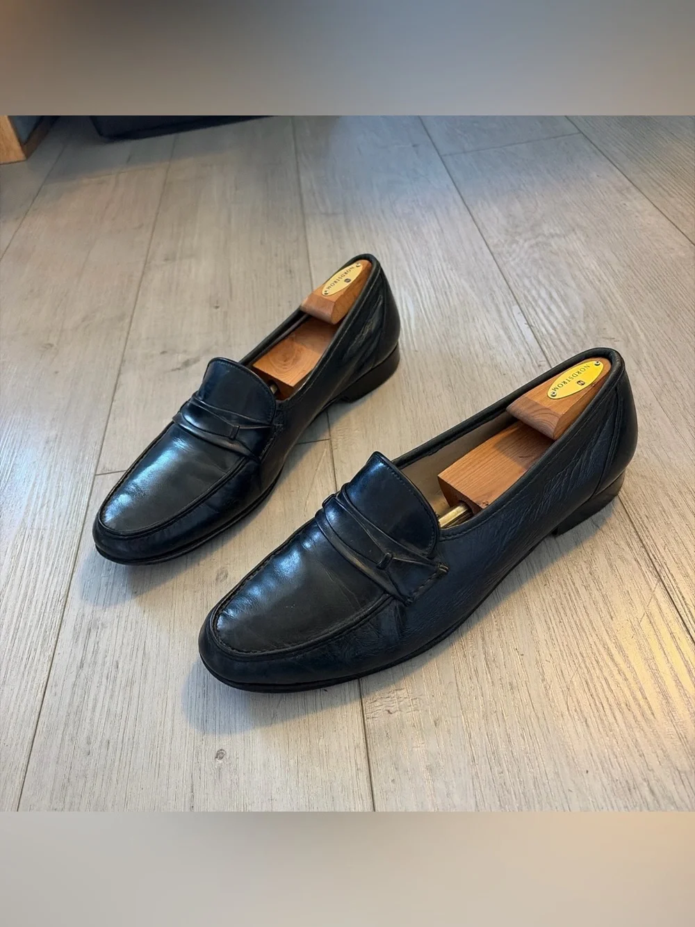 Bruno Magli Black Leather Penny Loafers